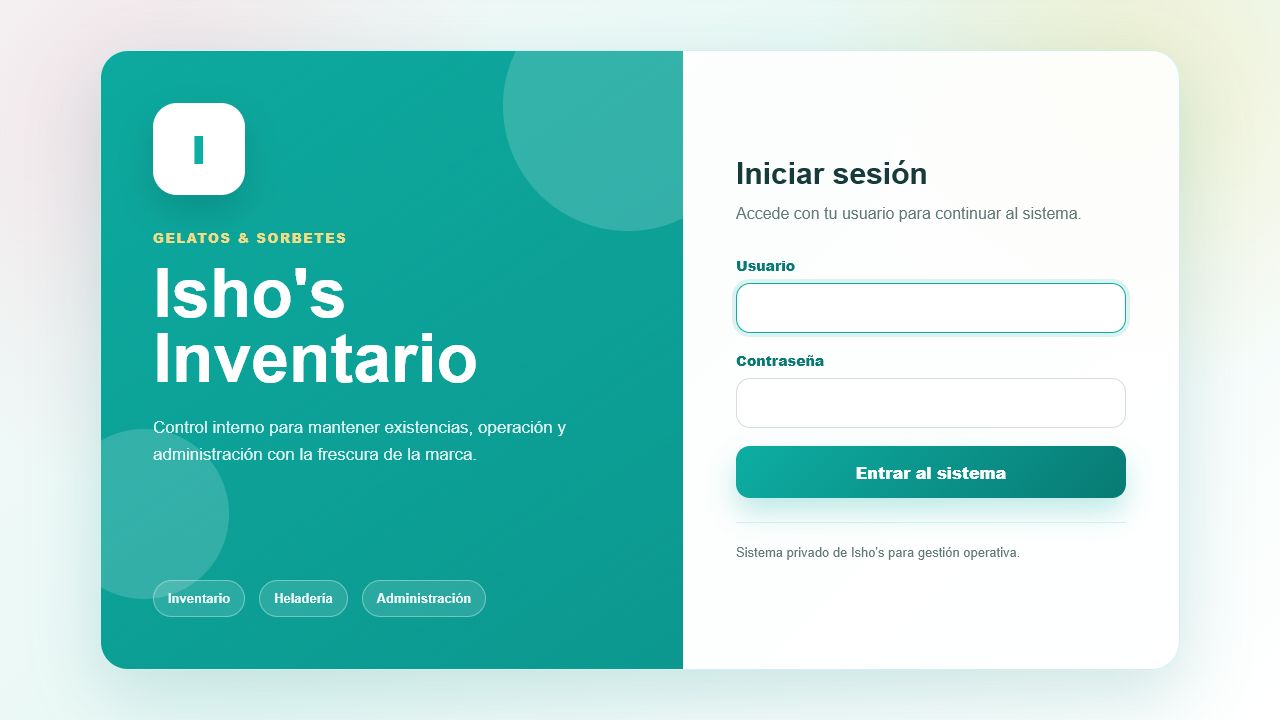 Pantalla de acceso a SGICEA Isho's