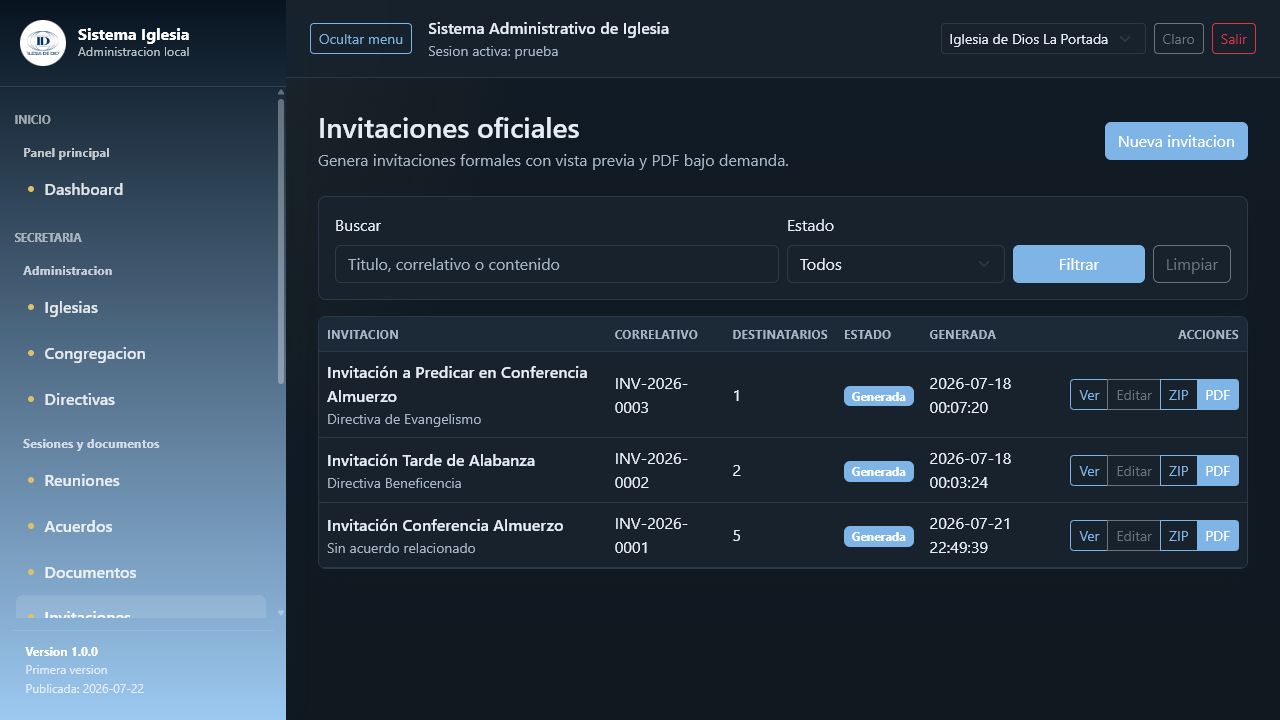 Generación de invitaciones oficiales